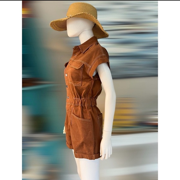 BAEVELY denim rusty brown romper size SMALL - Picture 4 of 6